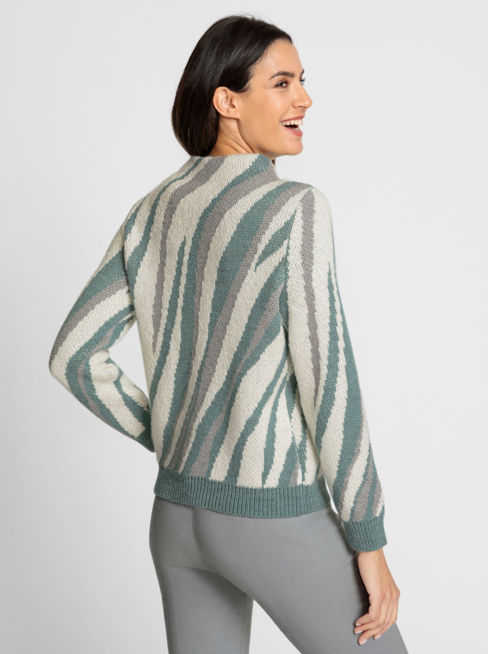 Jacquardpullover mit Kelchkragen - jade-champagner-gemustert