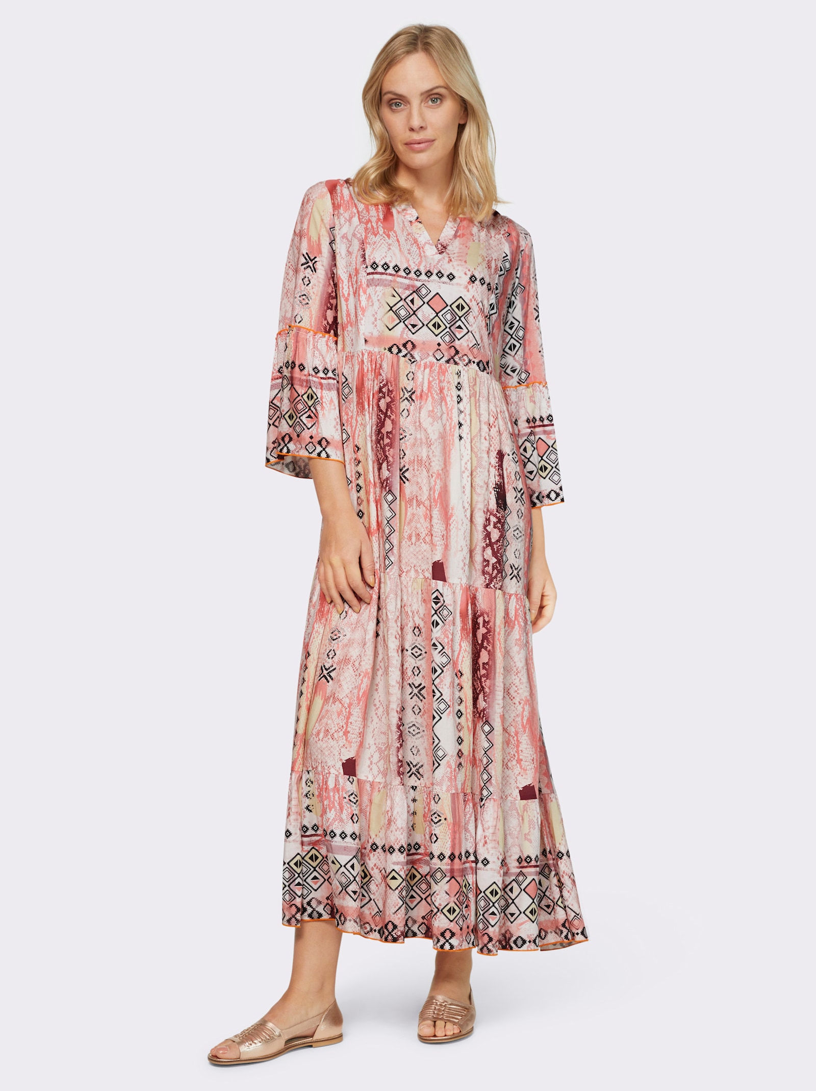 heine Druckkleid mit Volants an den 3/4-Ärmeln - ecru-rosenquarz-bedruckt