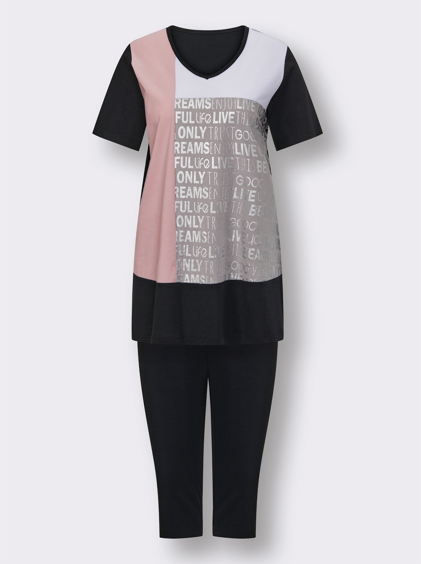 wäschepur Caprianzug mit Colour-Blocking und Galonstreifen - schwarz-hortensie