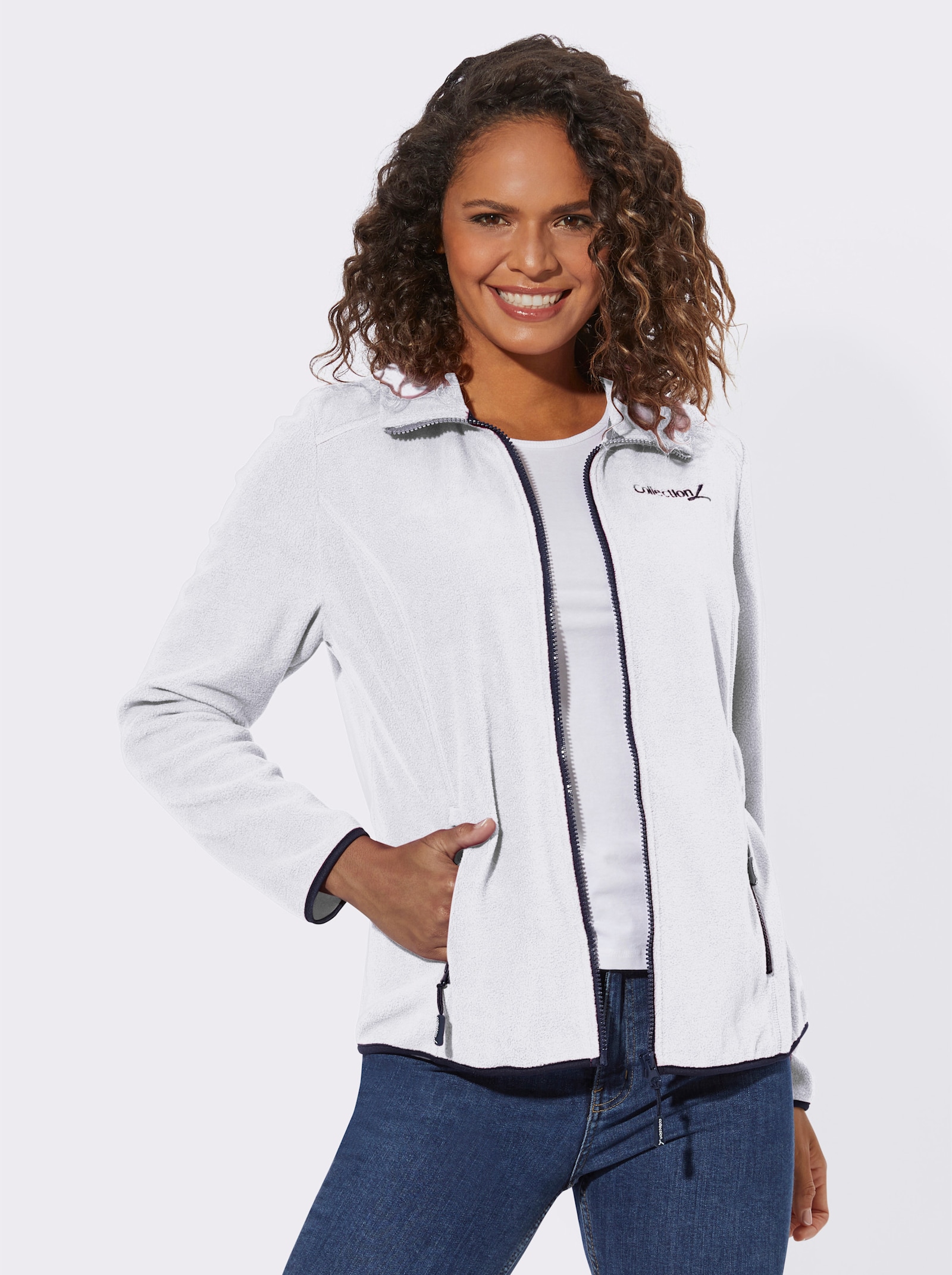 Fleecová bunda s výšivkou - ecru