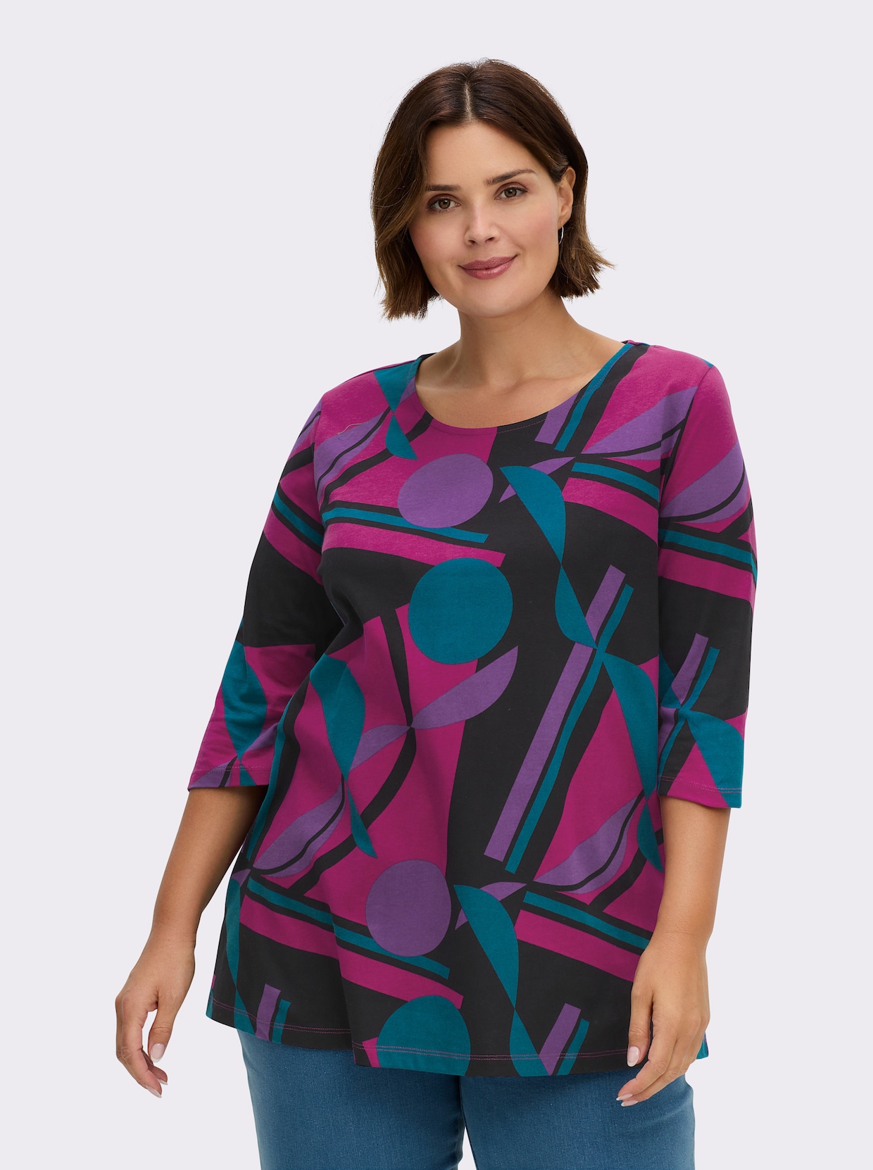 Longshirt - schwarz-magenta-bedruckt