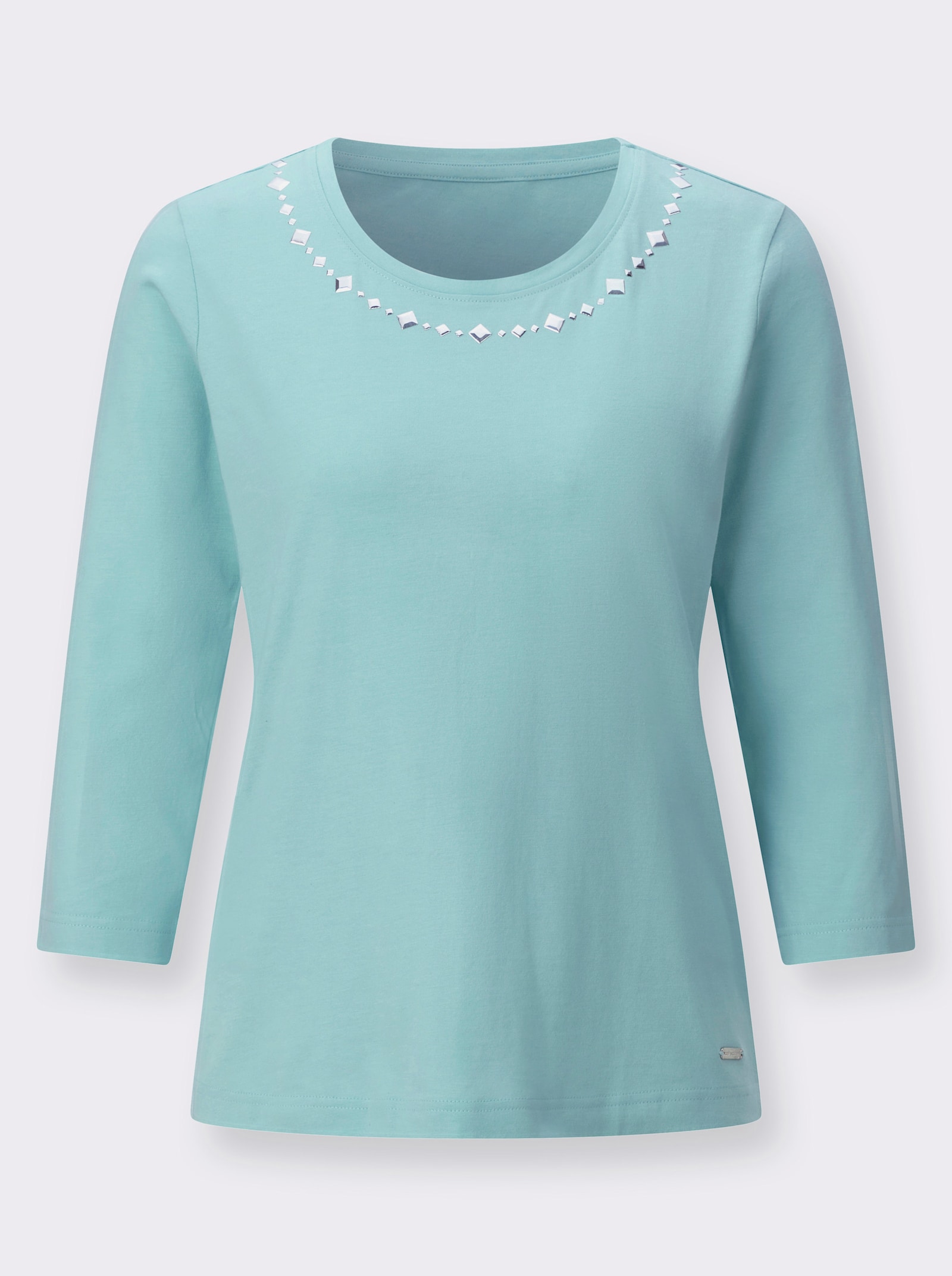 Rundhalsshirt mit Ziersteinchen - mint