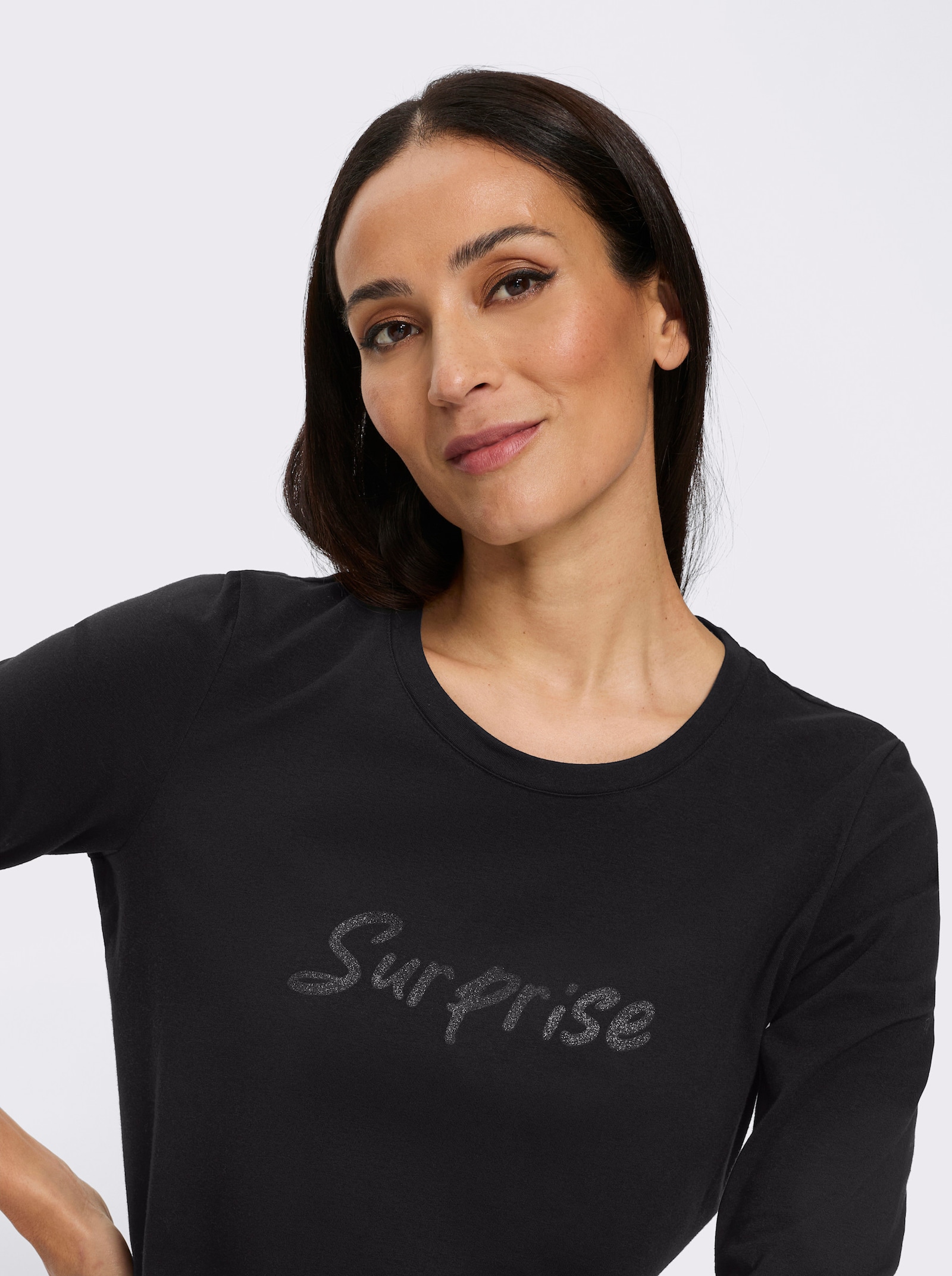 heine 3/4-Arm-Shirt mit Schriftzug - schwarz