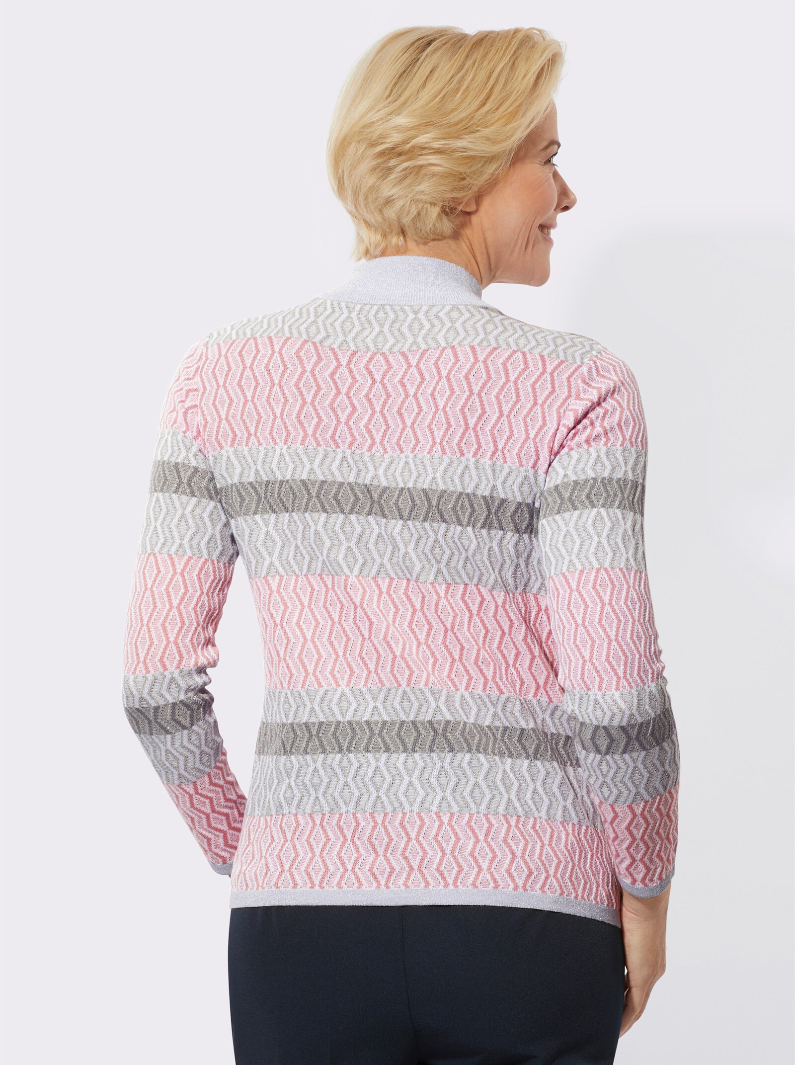 Stehkragenpullover mit Glanzgarn-Fäden - hortensie-hellgrau-gemustert