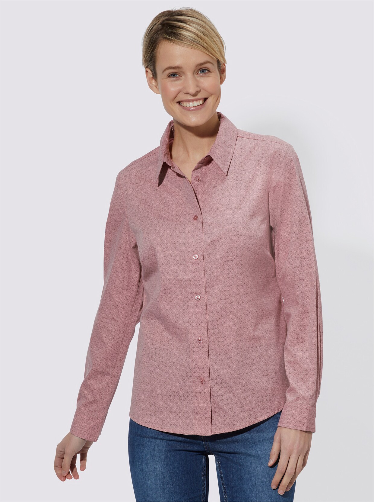 Overhemdblouse - roze/grijs gedessineerd