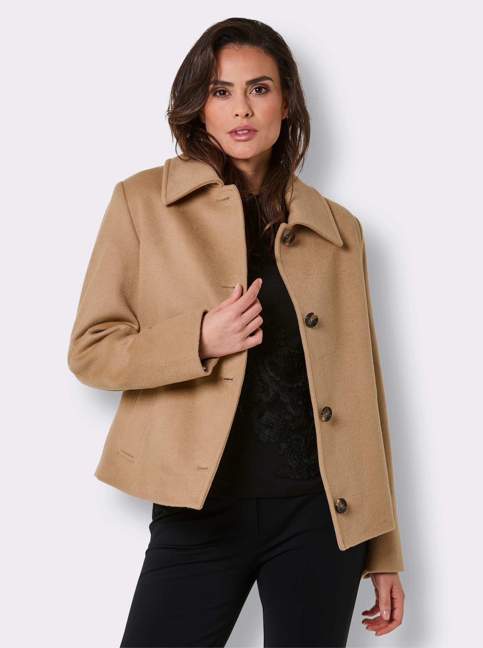 Manisa Wolljacke in Velours-Qualität - camel-meliert