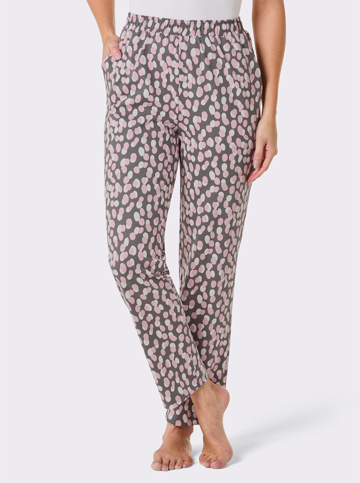 feel good Broek - antraciet/roze bedrukt
