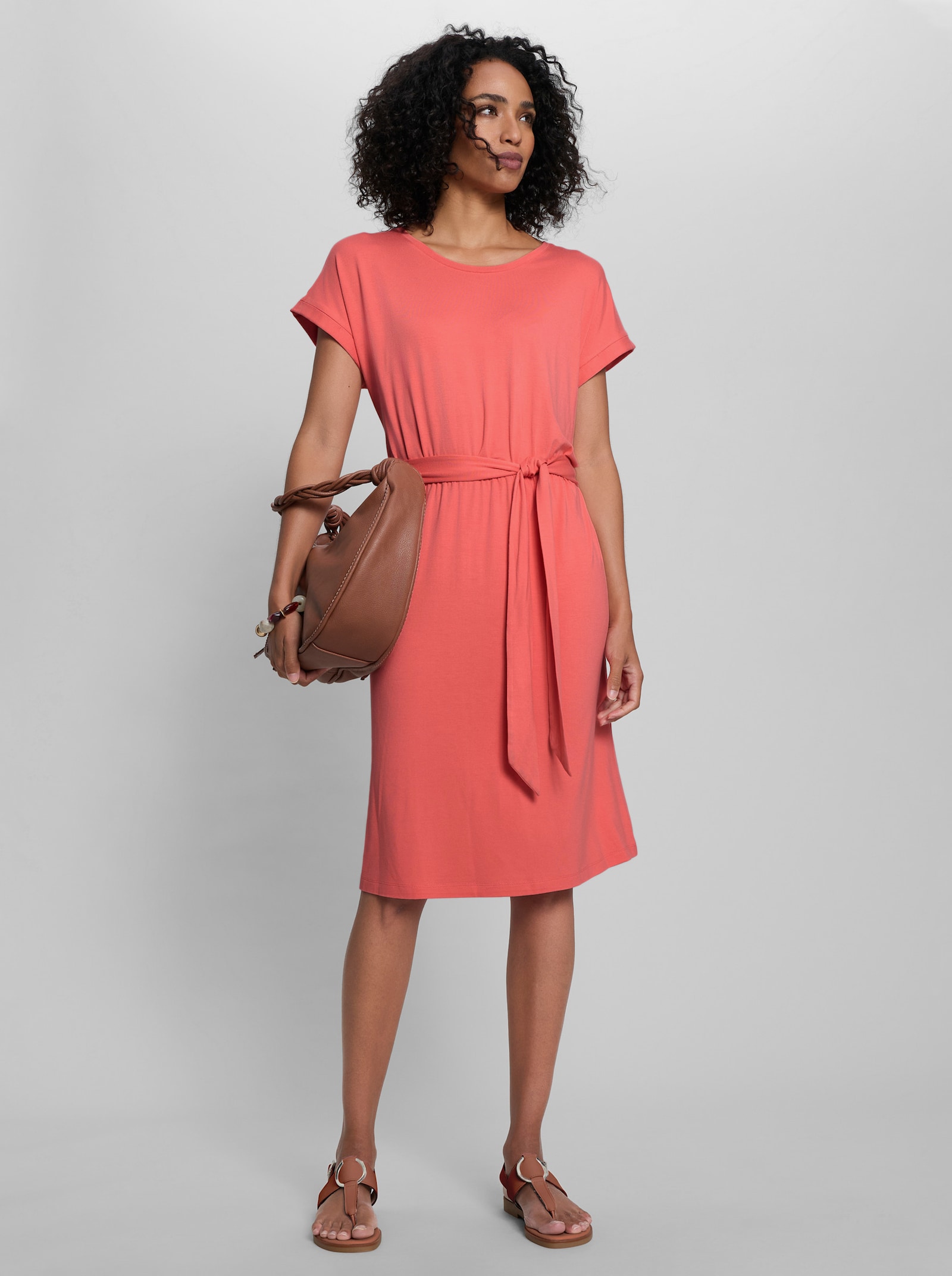 heine Jerseykleid mit Bindegürtel - koralle