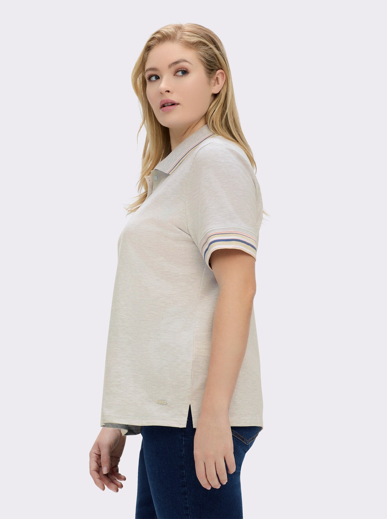 Poloshirt in Pikee-Qualität - hellgrau-meliert