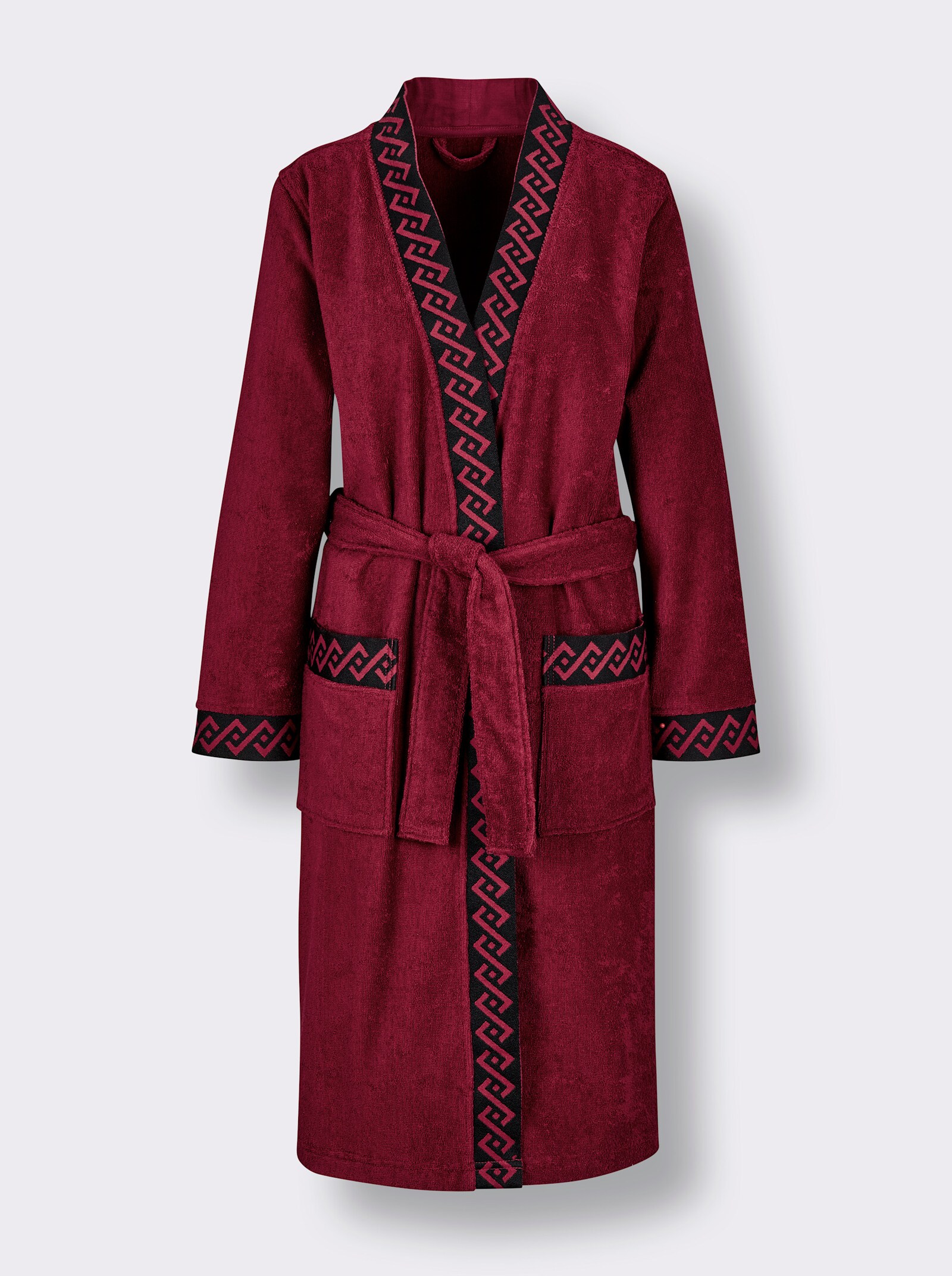 feel good Damenbademantel mit Webblende - dunkelrot-schwarz