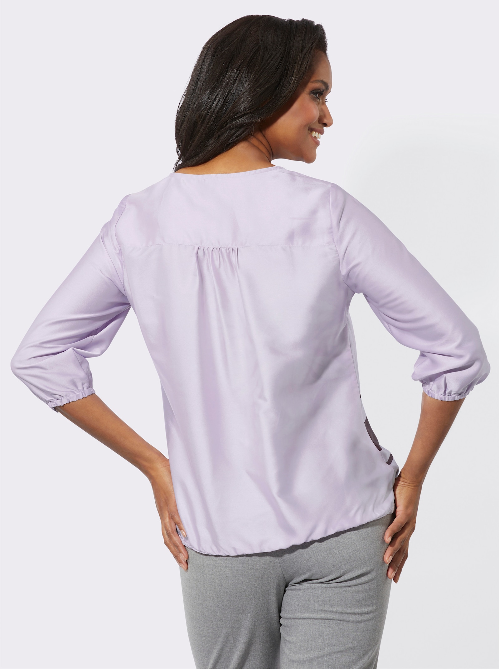 Comfortabele blouse met glittersteentjes - lila/bordeaux bedrukt