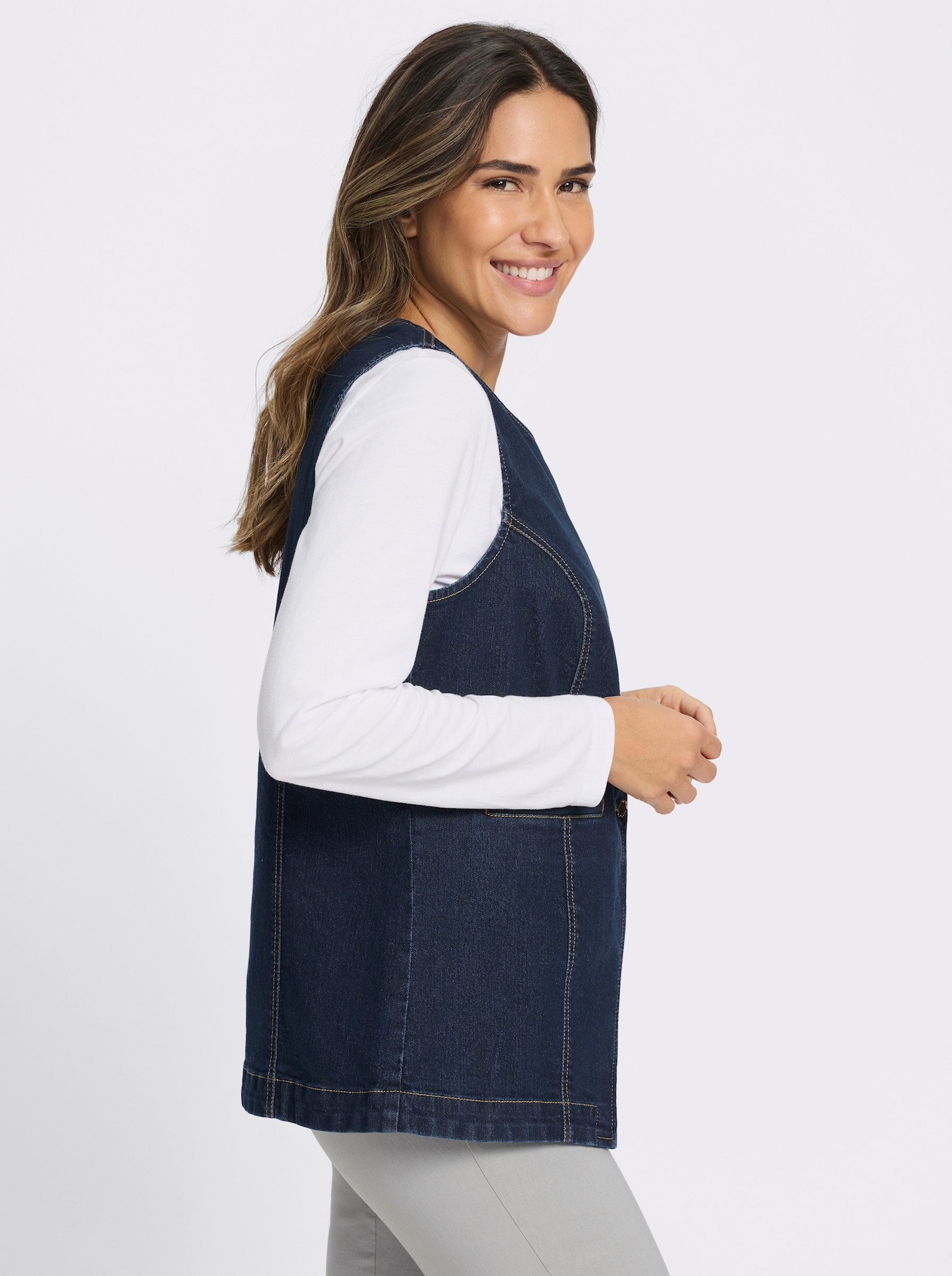 Jeansweste mit Schmuckknöpfen - dark blue
