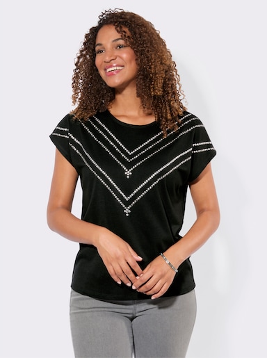 Kurzarmshirt mit Nieten-Verzierung - schwarz