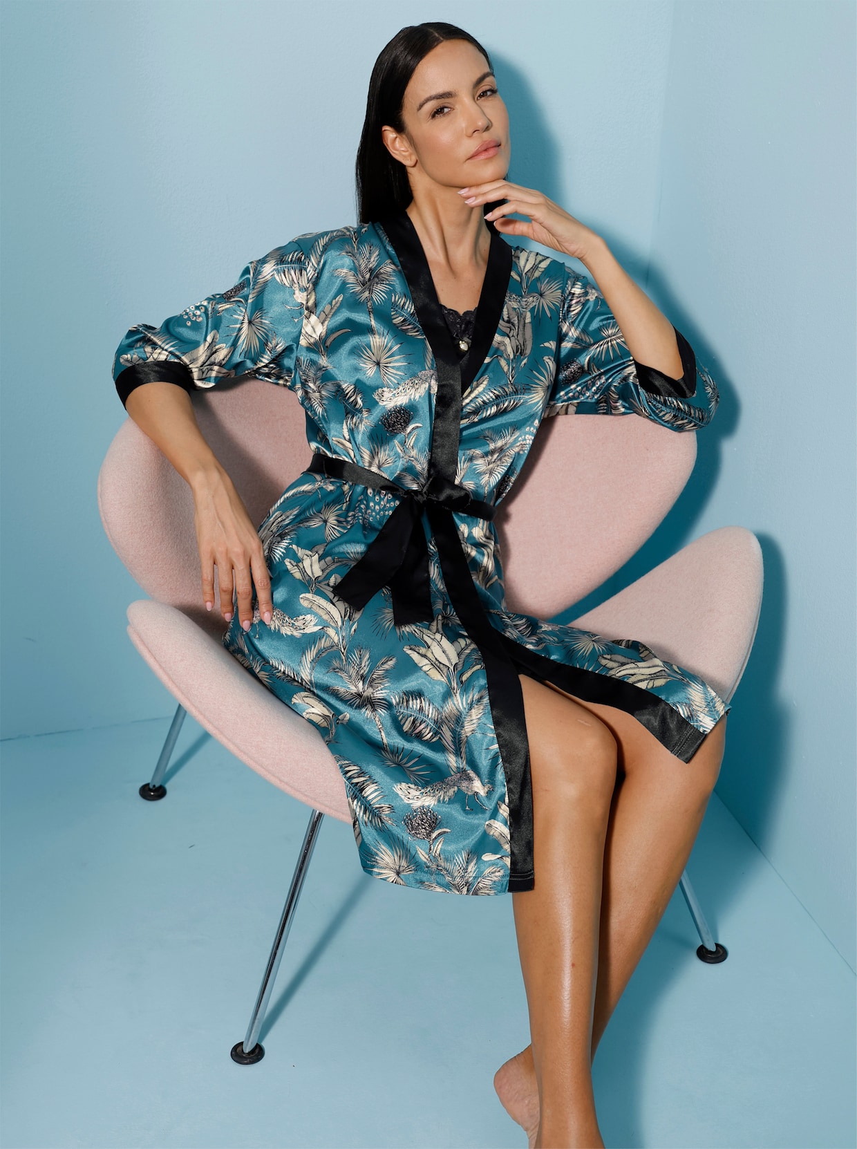 wäschepur Morgenmantel - aquapetrol-champagner-bedruckt