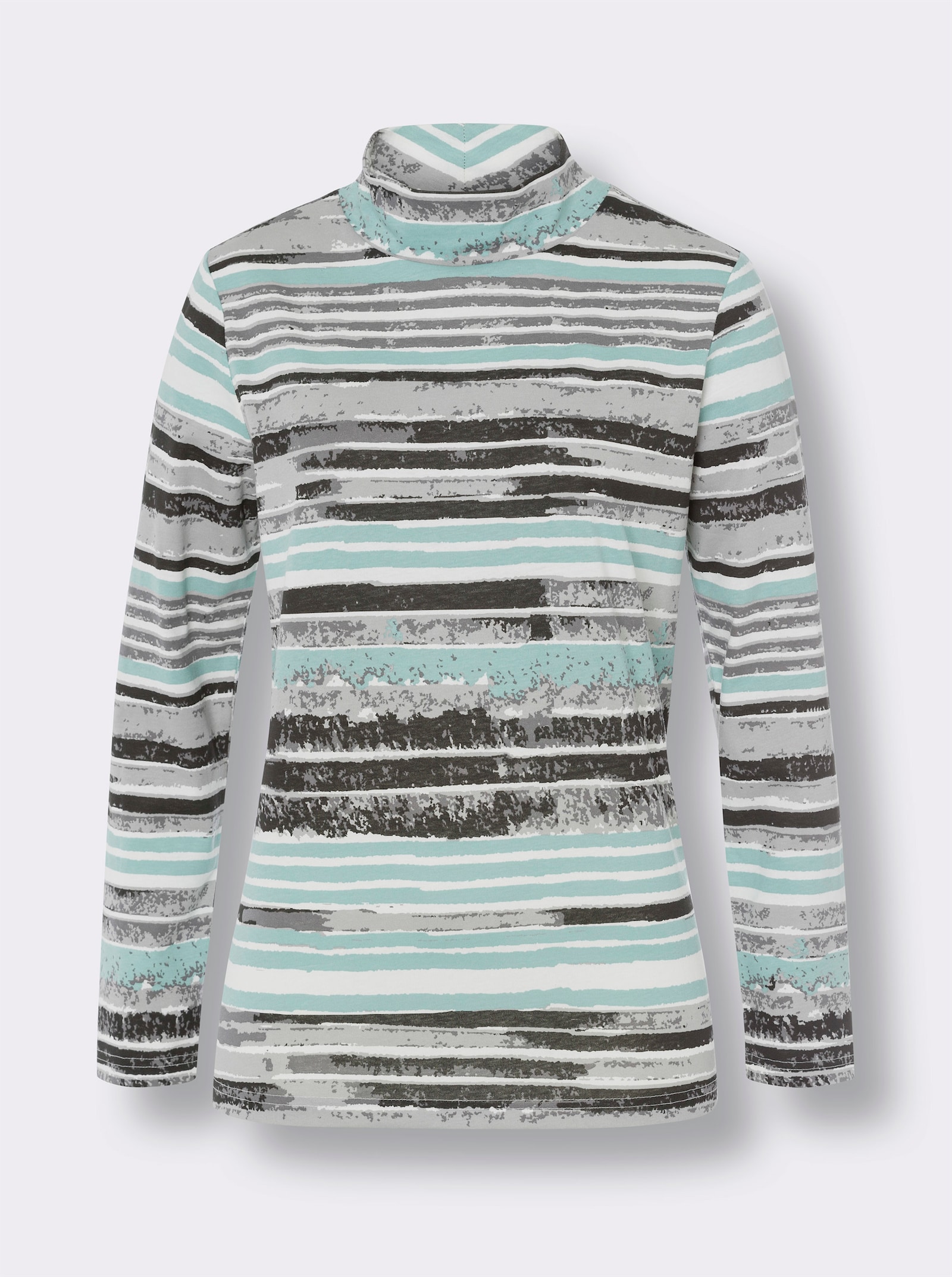 Shirt met opstaande kraag en streeppatroon - steengrijs/salie bedrukt