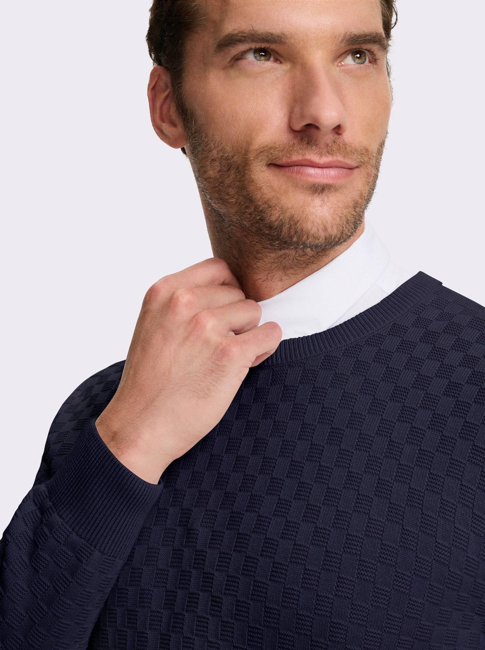 Marco Donati Rundhalspullover im Schachbrett-Muster rundum - marine