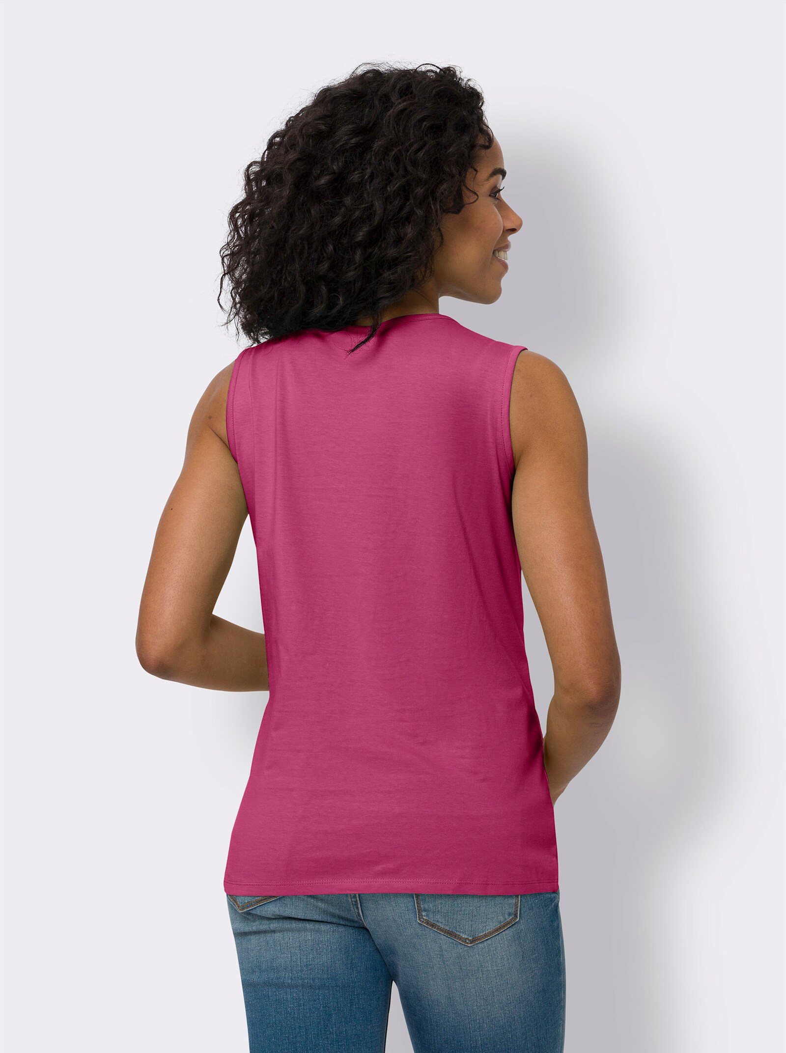 Shirttop mit platziertem Blüten-Druck - fuchsia-weiss