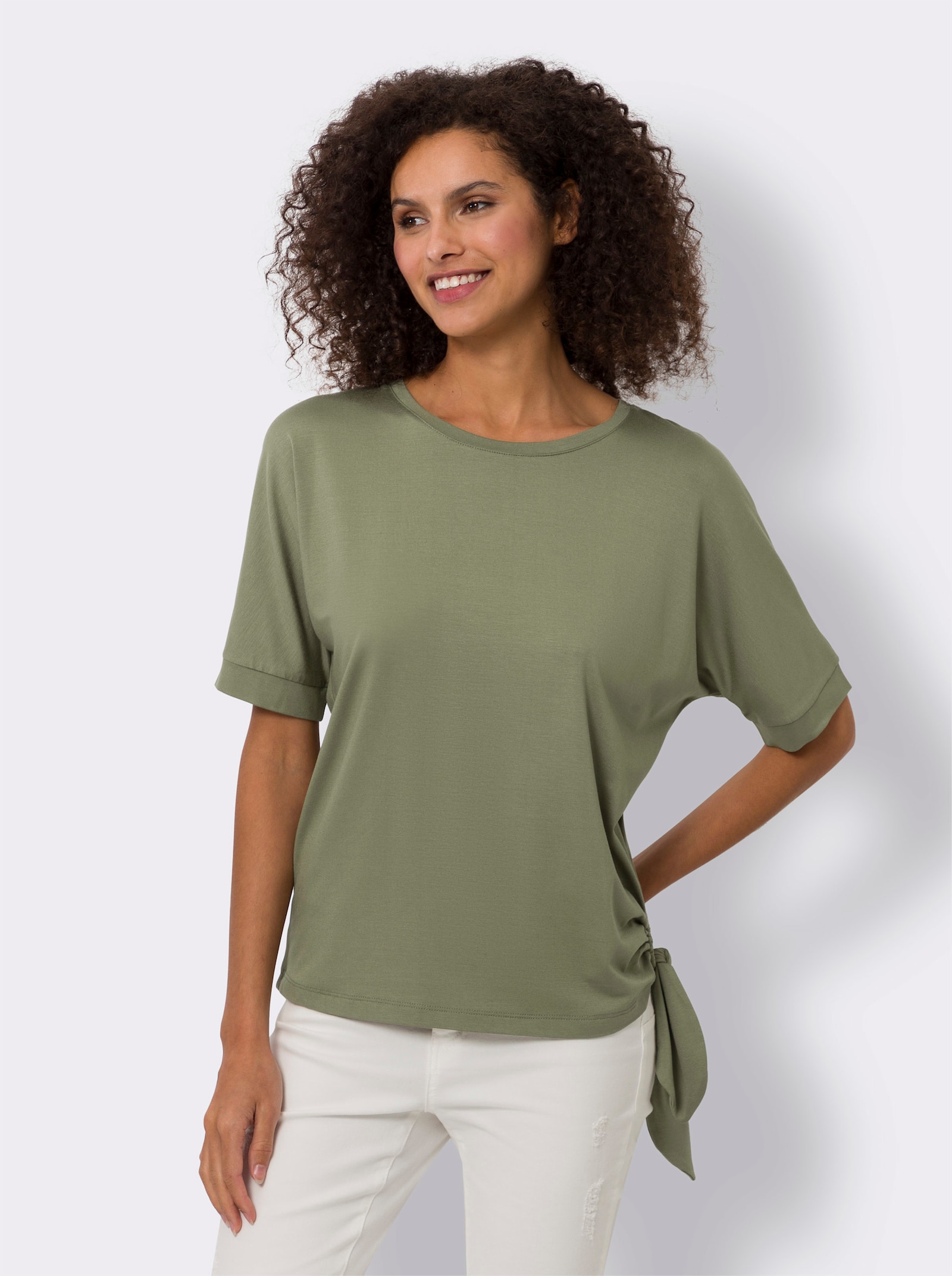 heine Rundhalsshirt mit Knoten-Detail am Saum - khaki
