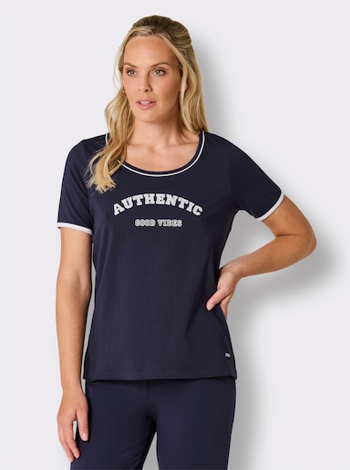 feel good Kurzarmshirt mit Schriftzug - marine-weiß