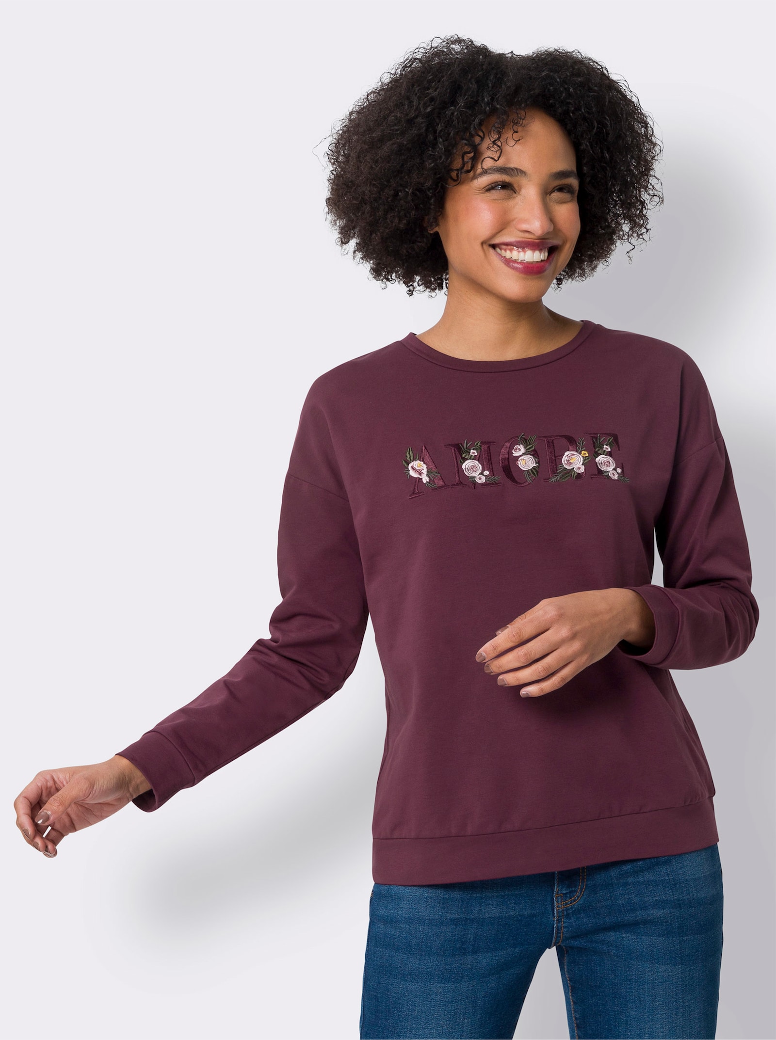 heine Sweatshirt met bloemenborduursel - bordeaux