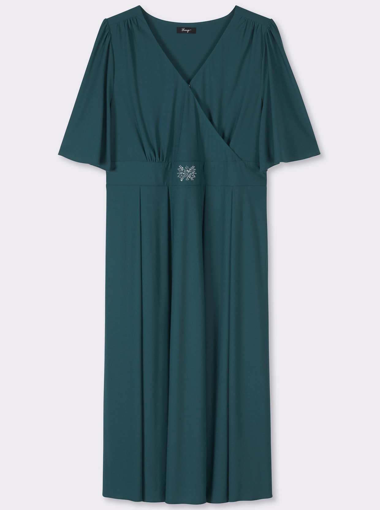 sheego Abendkleid mit Stickerei am Taillenbund - petrol