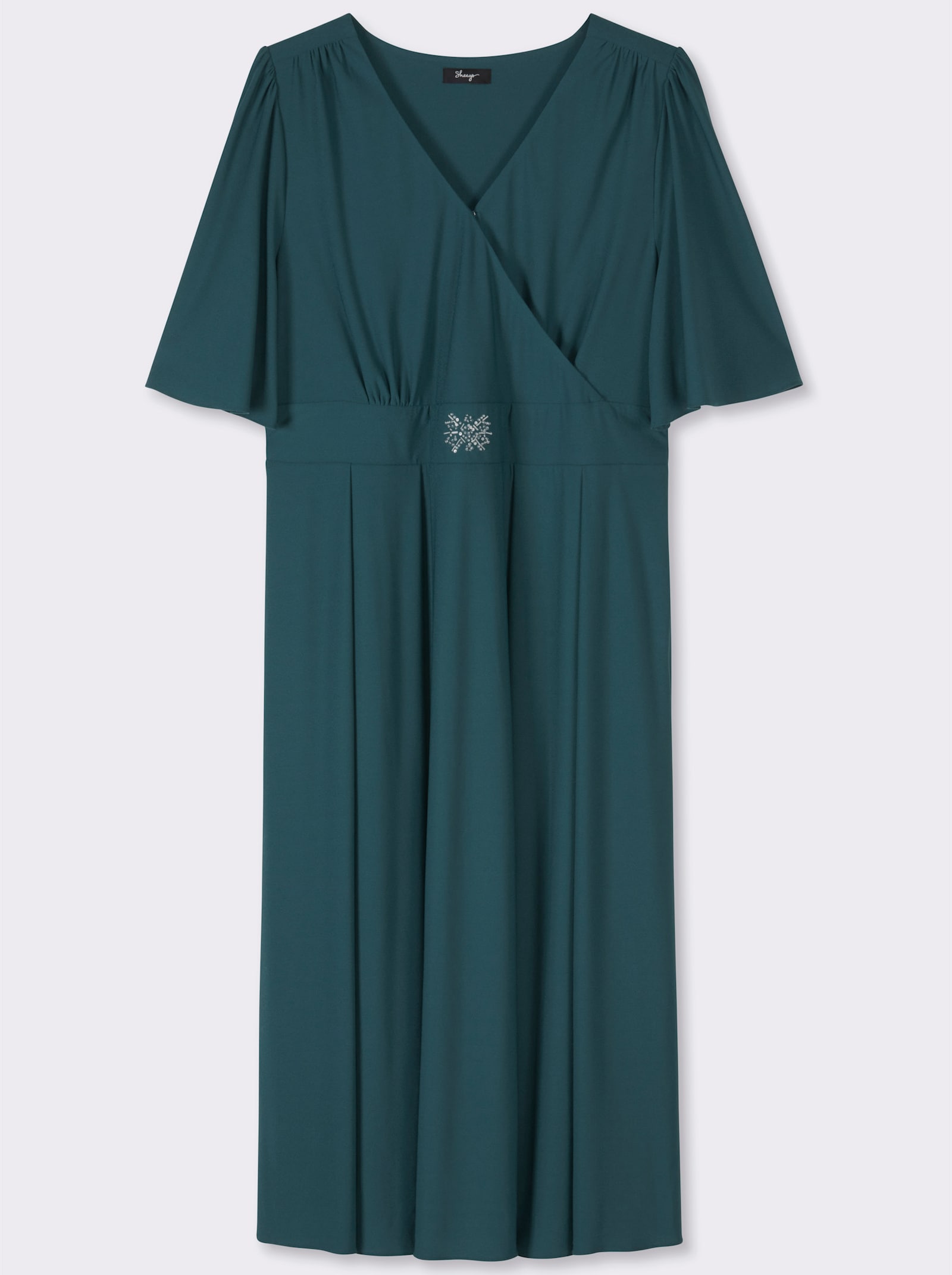 sheego Abendkleid mit Stickerei am Taillenbund - petrol