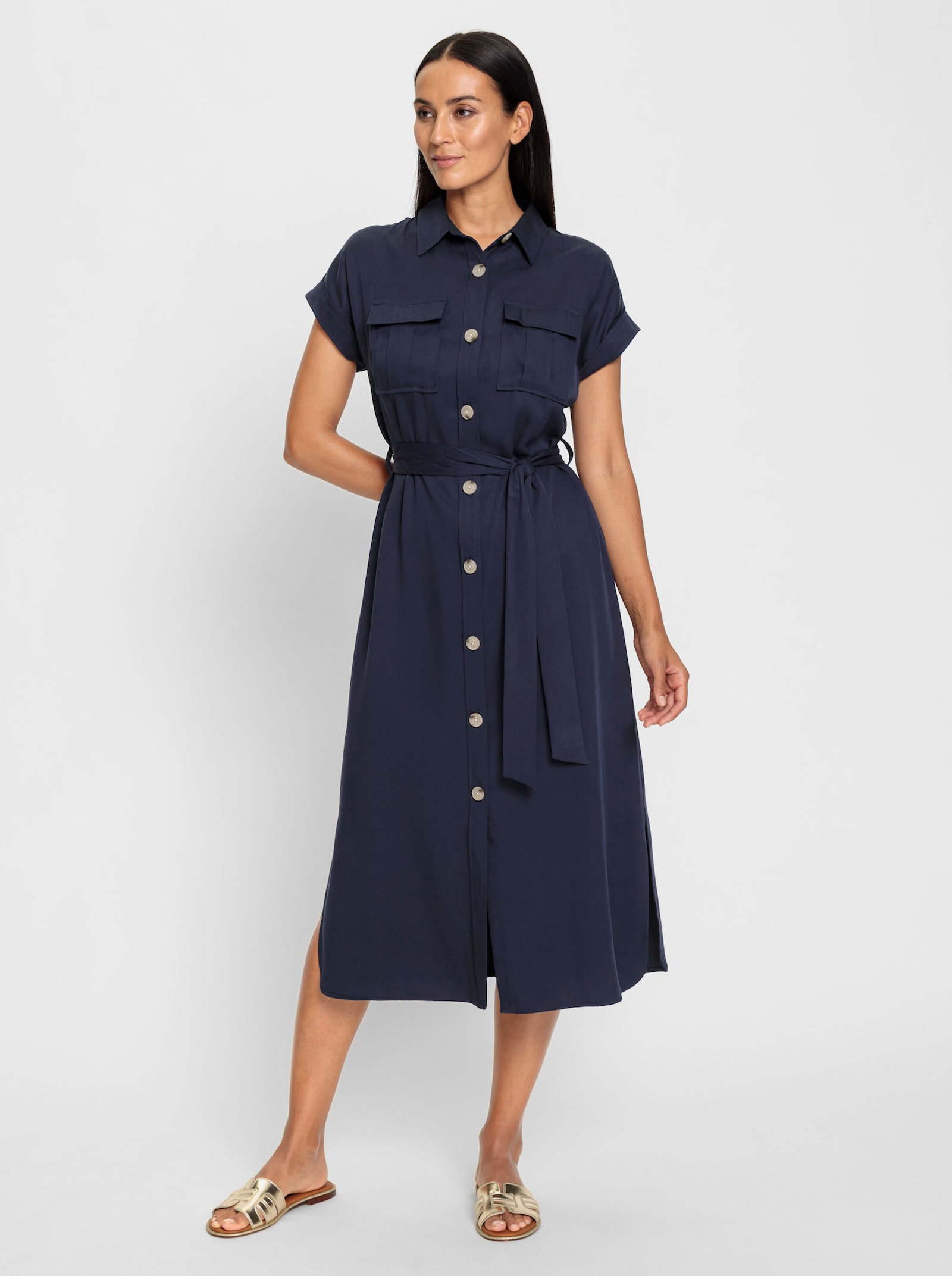 heine Hemdblusenkleid inklusive Bindegürtel - marine