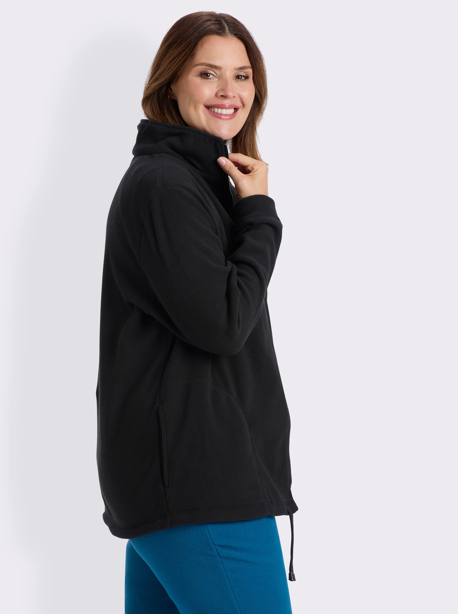 Fleecejacke Kordeldurchzug am Saum - schwarz