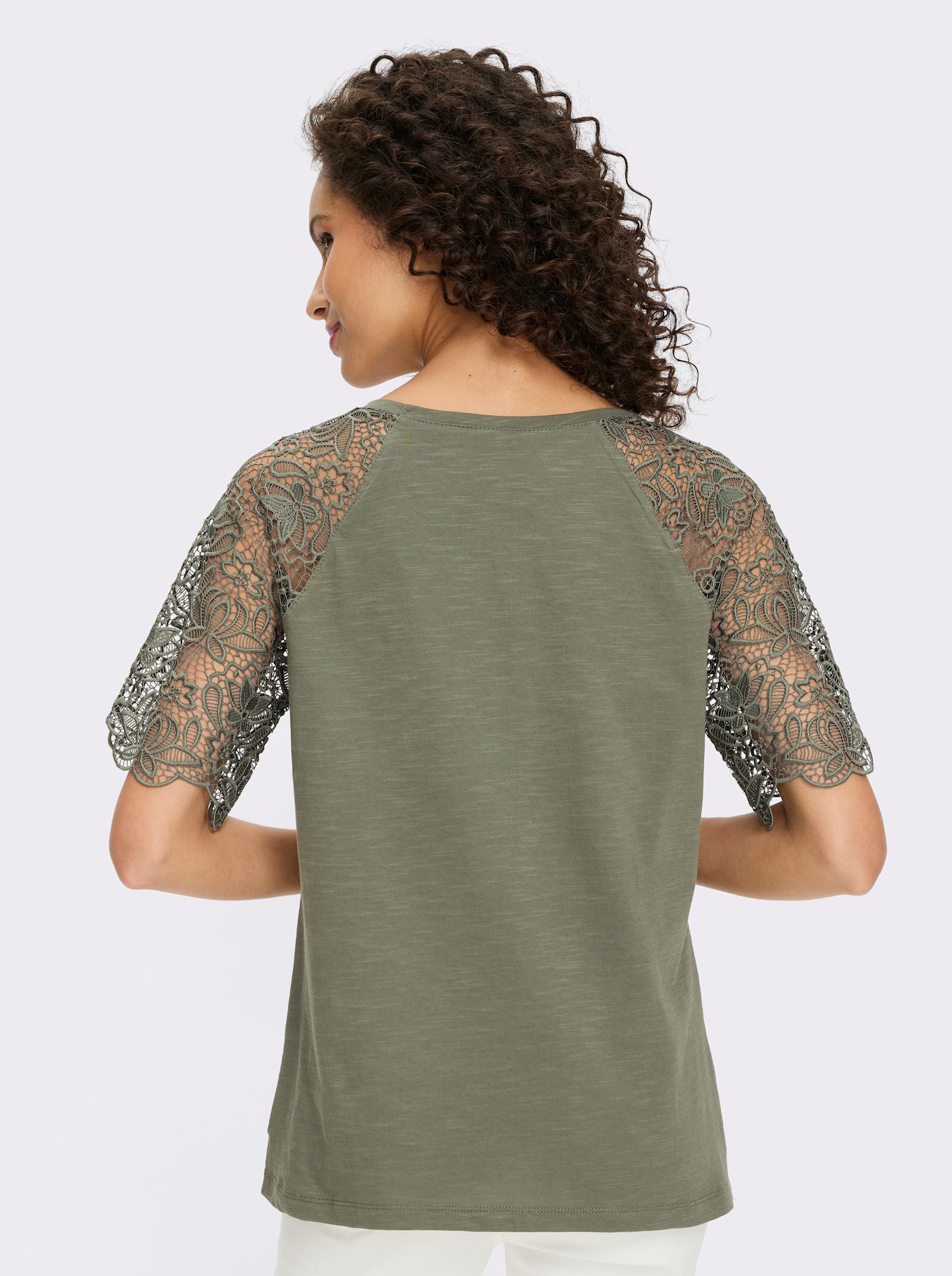 heine Rundhalsshirt mit Spitze - khaki