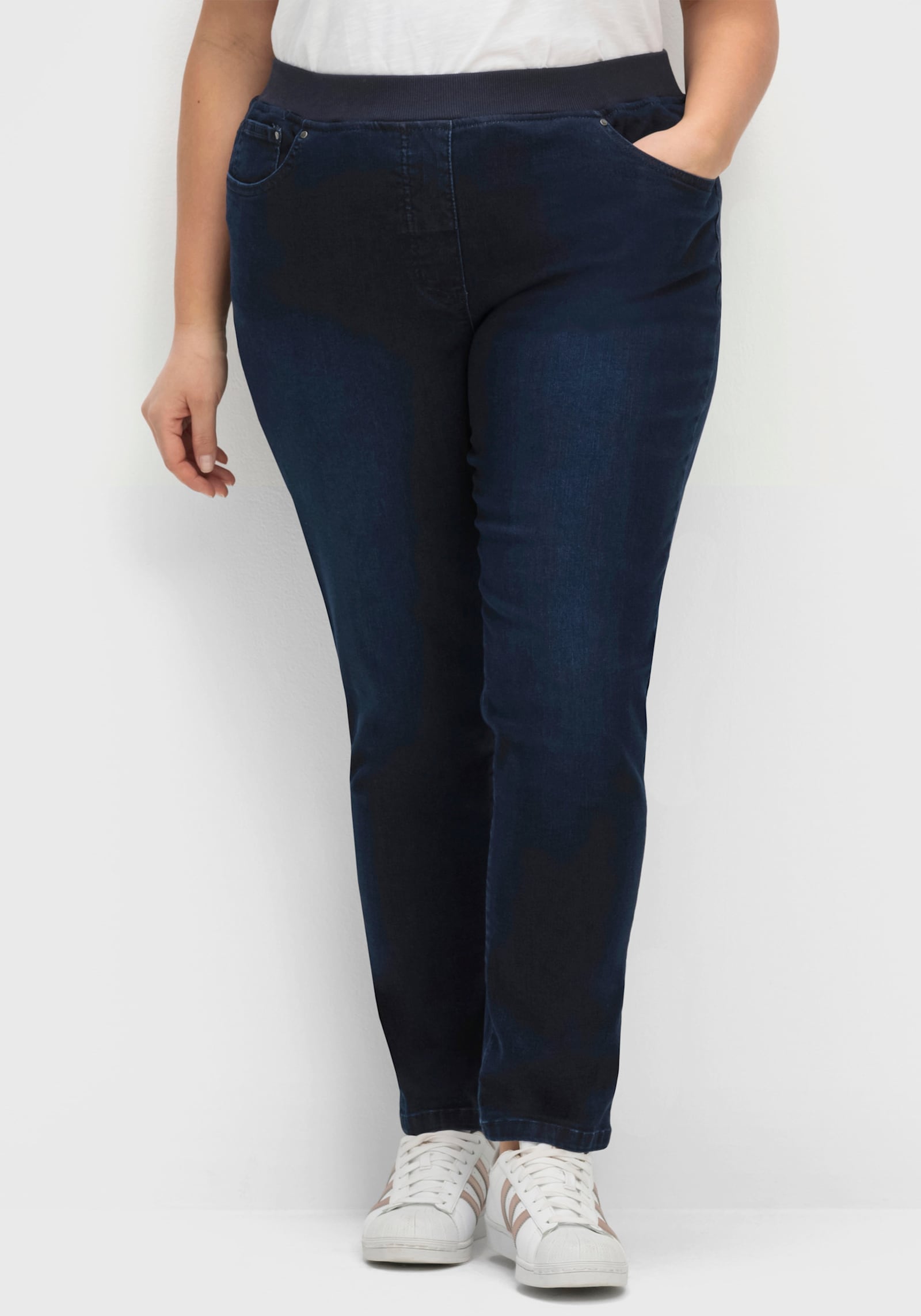 CREATION L PREMIUM Jeans mit Rippenstrick-Bund - dark blue