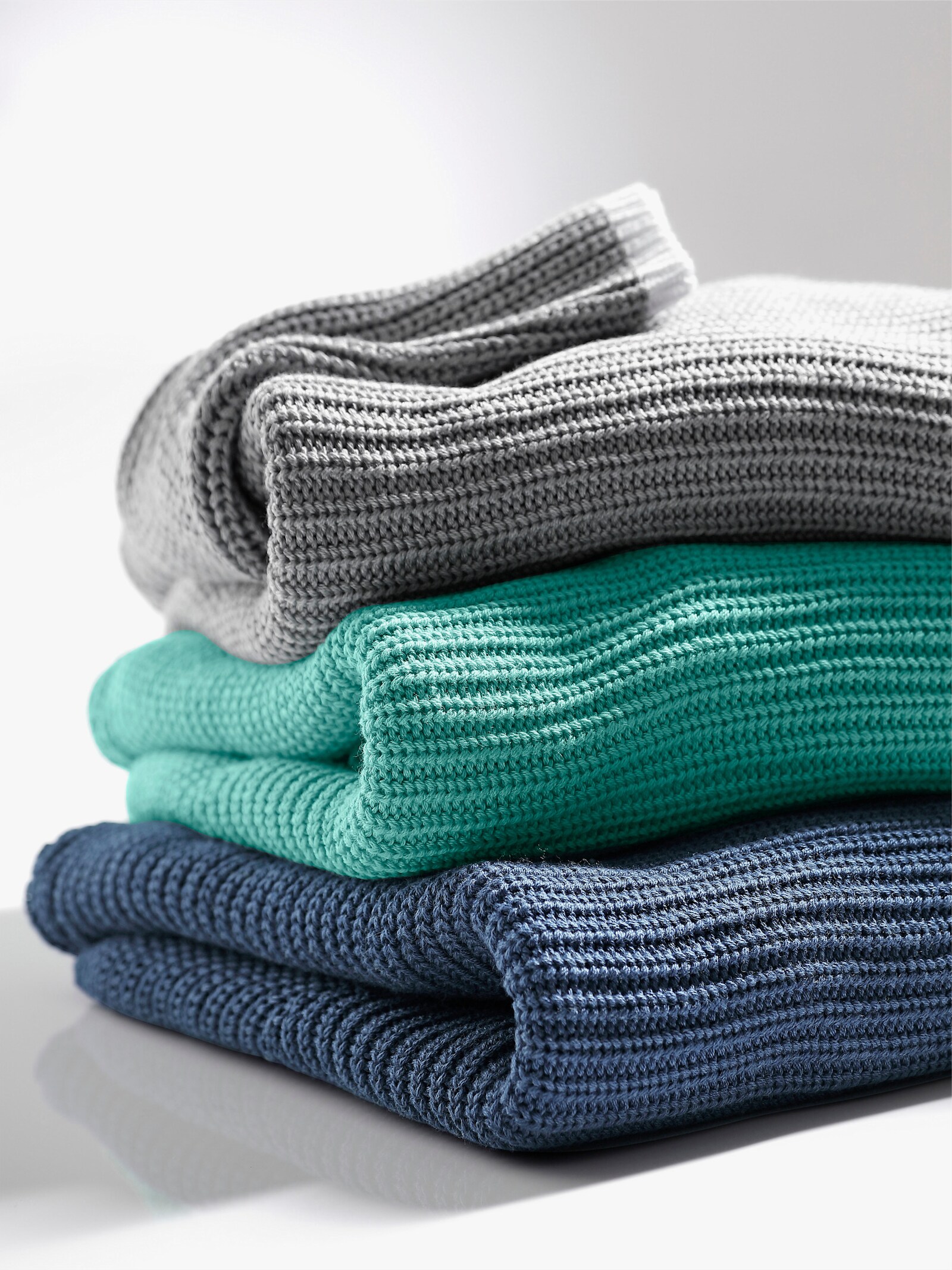 CREATION L PREMIUM Langarm-Pullover mit Kontrastkanten - jeansblau-meliert