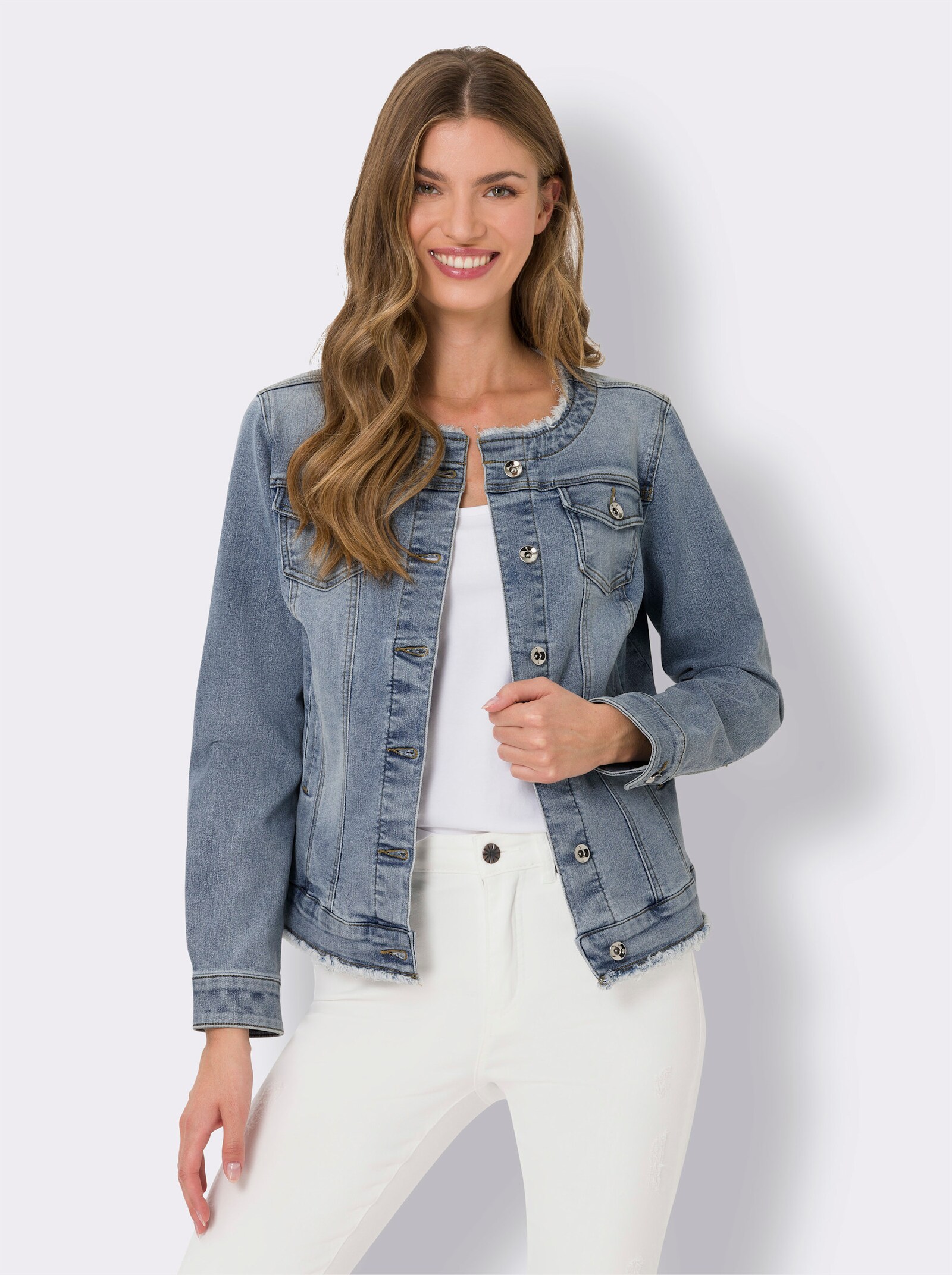heine Jeansjacke mit Fransenkanten - blue-bleached