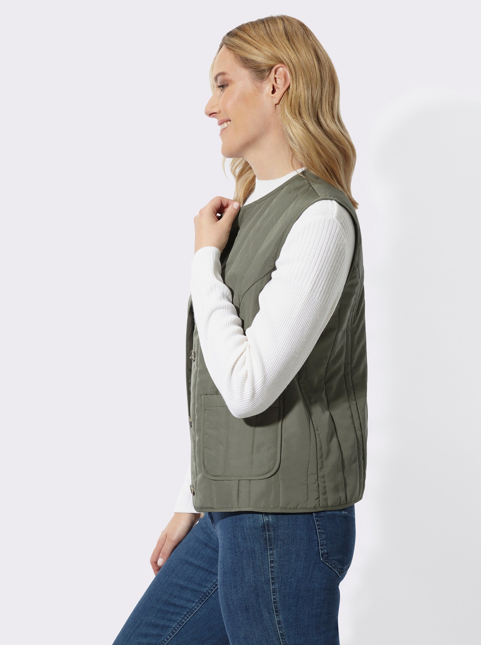 Steppweste mit Rundhals-Ausschnitt - khaki