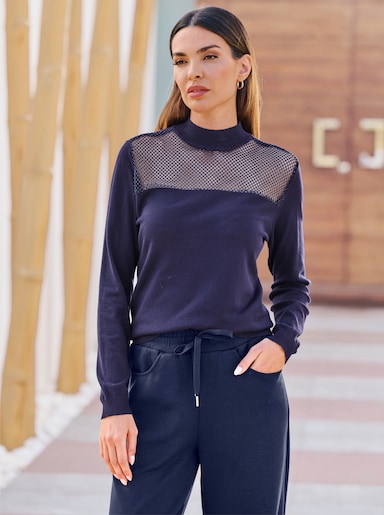 heine Pullover met lange mouwen en netinzet - marine