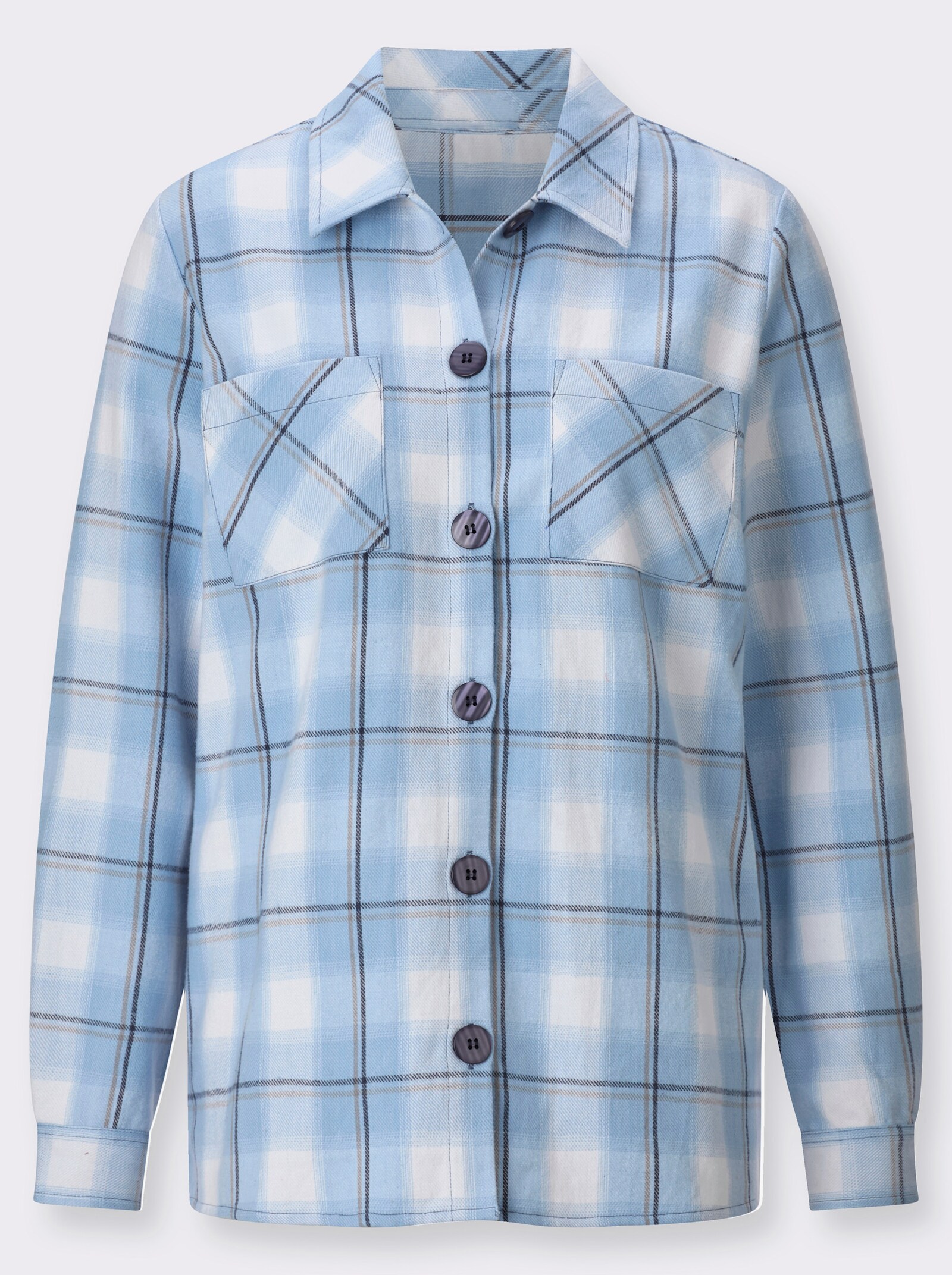  Blusenjacke in Flanell-Qualität - eisblau-ecru-kariert