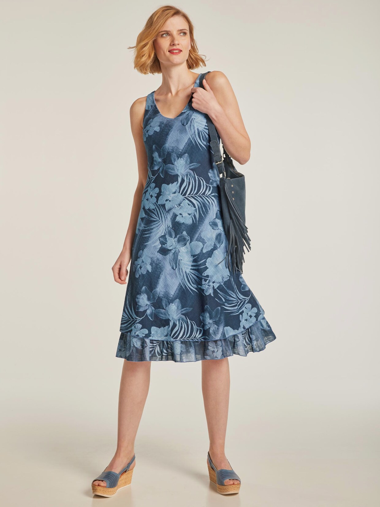 Linea Tesini Druck-Kleid - rauchblau