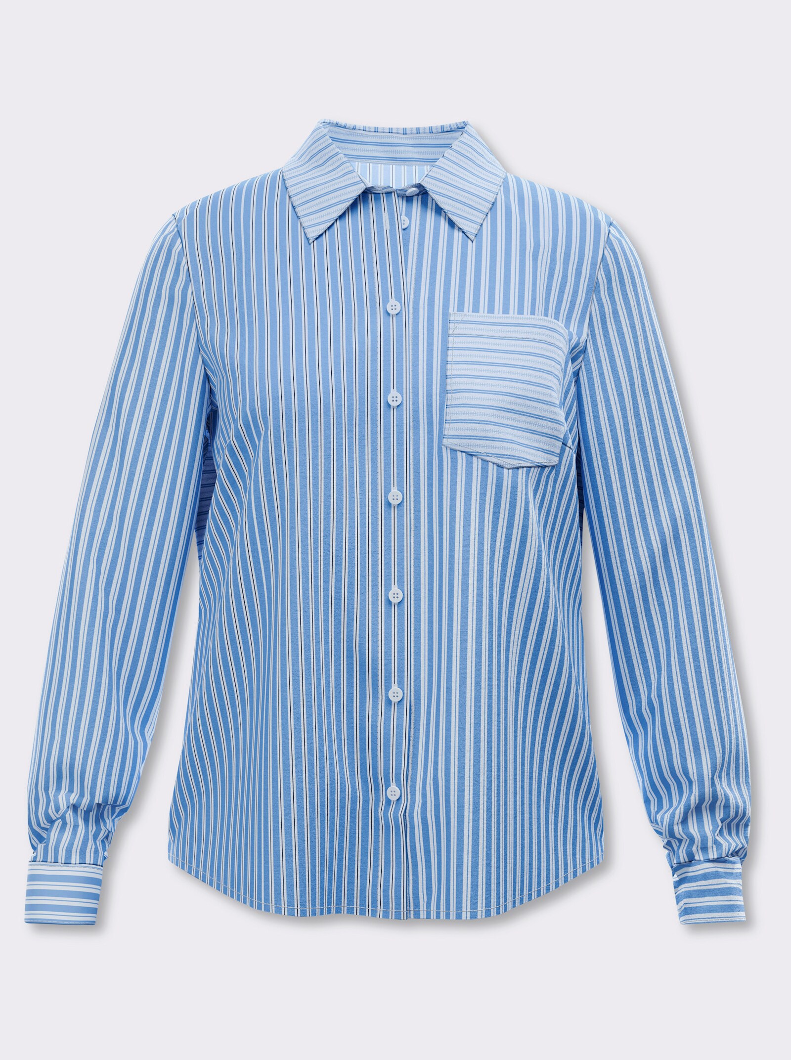 heine Hemdbluse im Streifen-Mix - himmelblau-ecru-gestreift