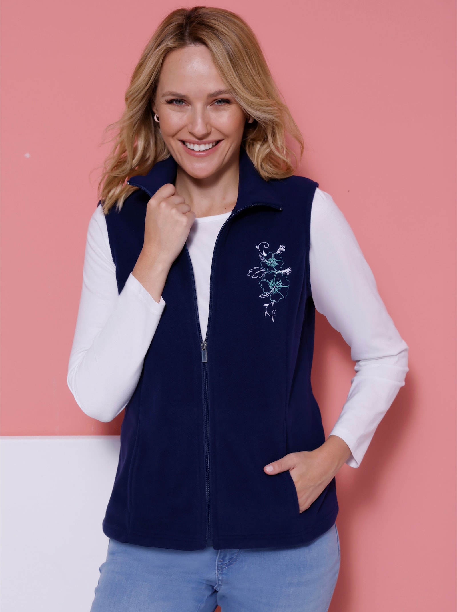 Fleeceweste mit Stickerei - marine