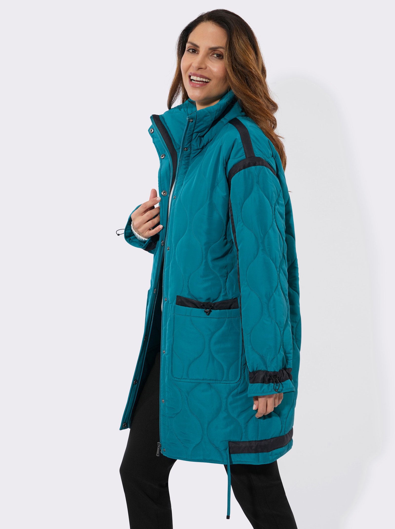 Steppjacke in Longform - aquapetrol-schwarz