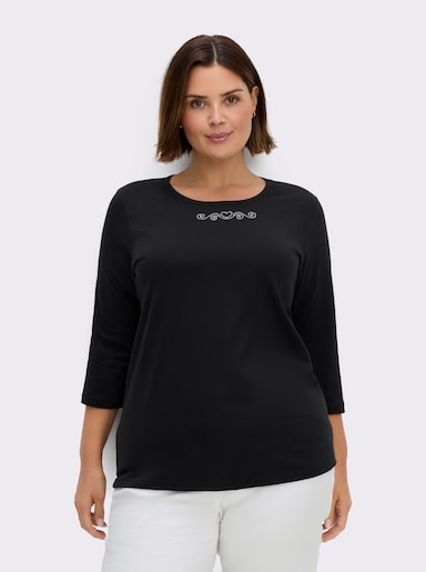 3/4-Arm-Shirt mit Ziersteinchen - schwarz
