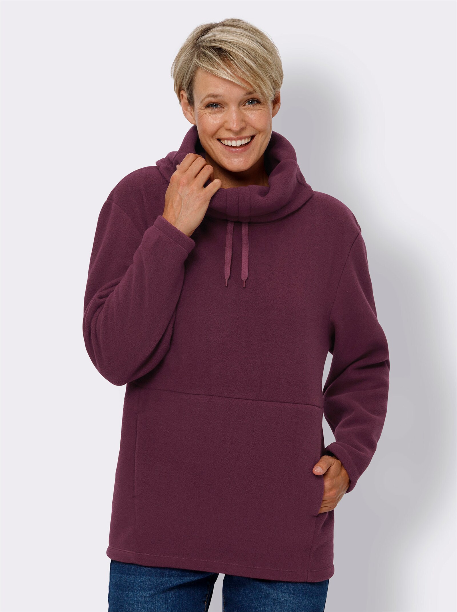 Fleecové tričko se širokým rolákovým límcem - burgundská