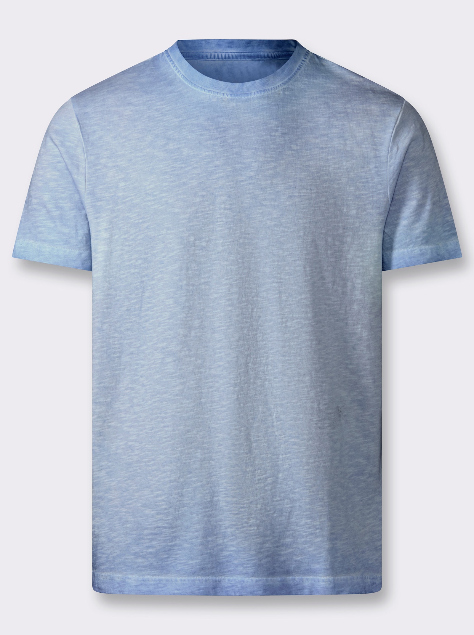 Kurzarmshirt mit Rundhals-Ausschnitt, Baumwolle - himmelblau