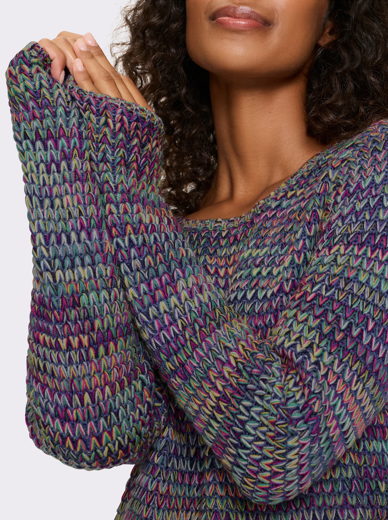 heine Langarm-Pullover aus Multicolour-Garn - jeansblau-pink-gemustert