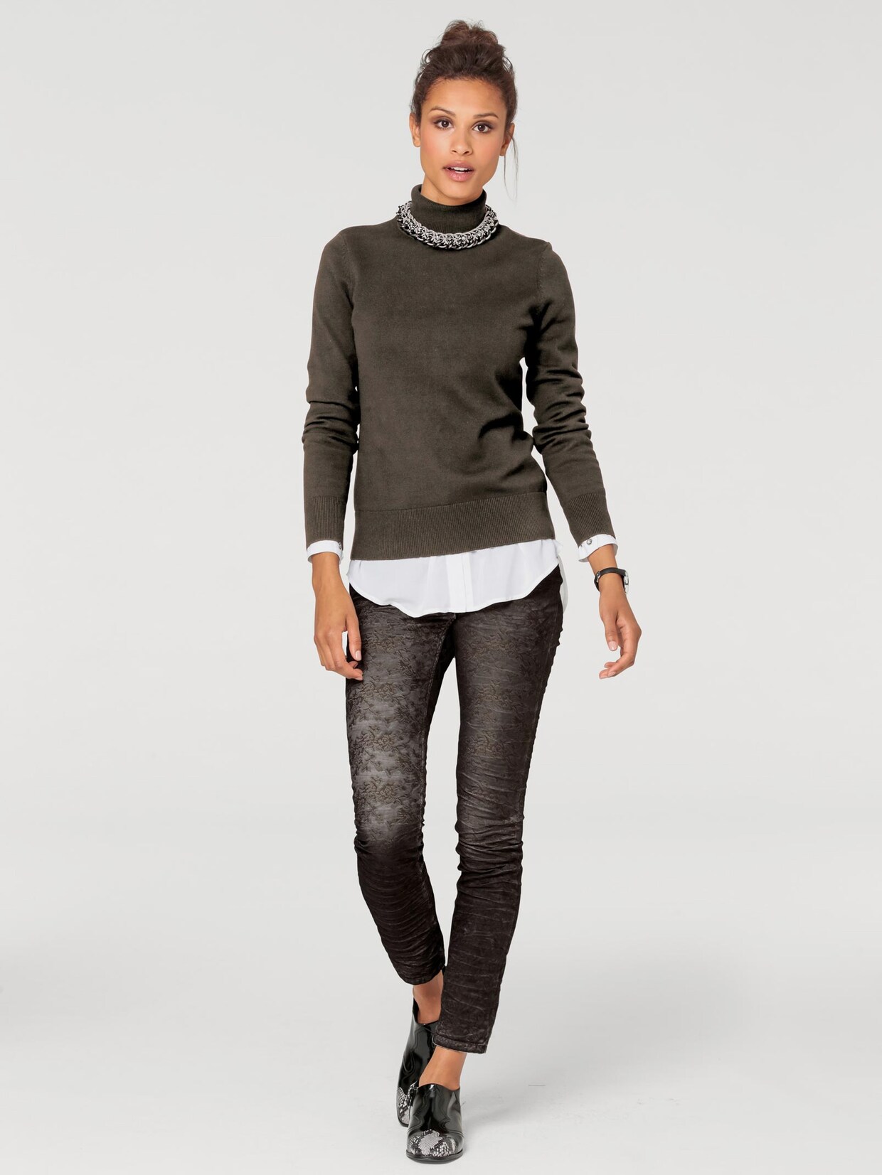 Linea Tesini Rollkragenpullover - oliv