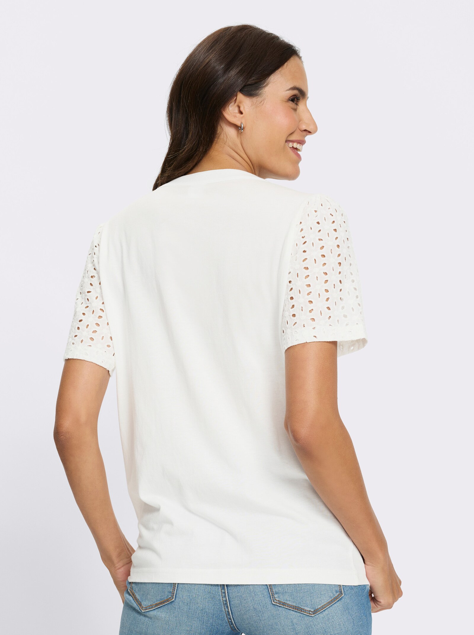 Kurzarmshirt mit Madeira-Stickerei - weiß