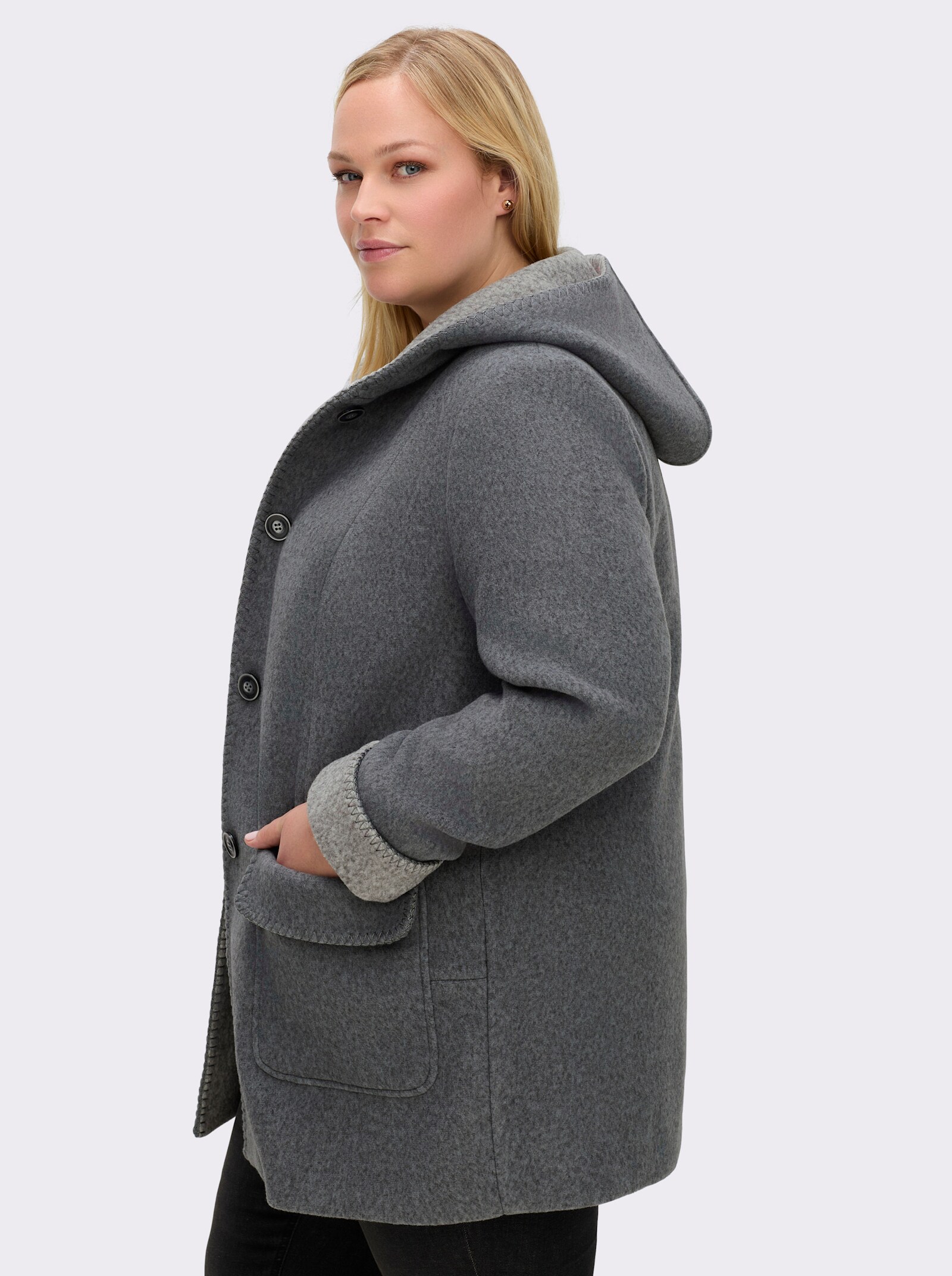 Kapuzenjacke in Woll-Optik - dunkelgrau-meliert