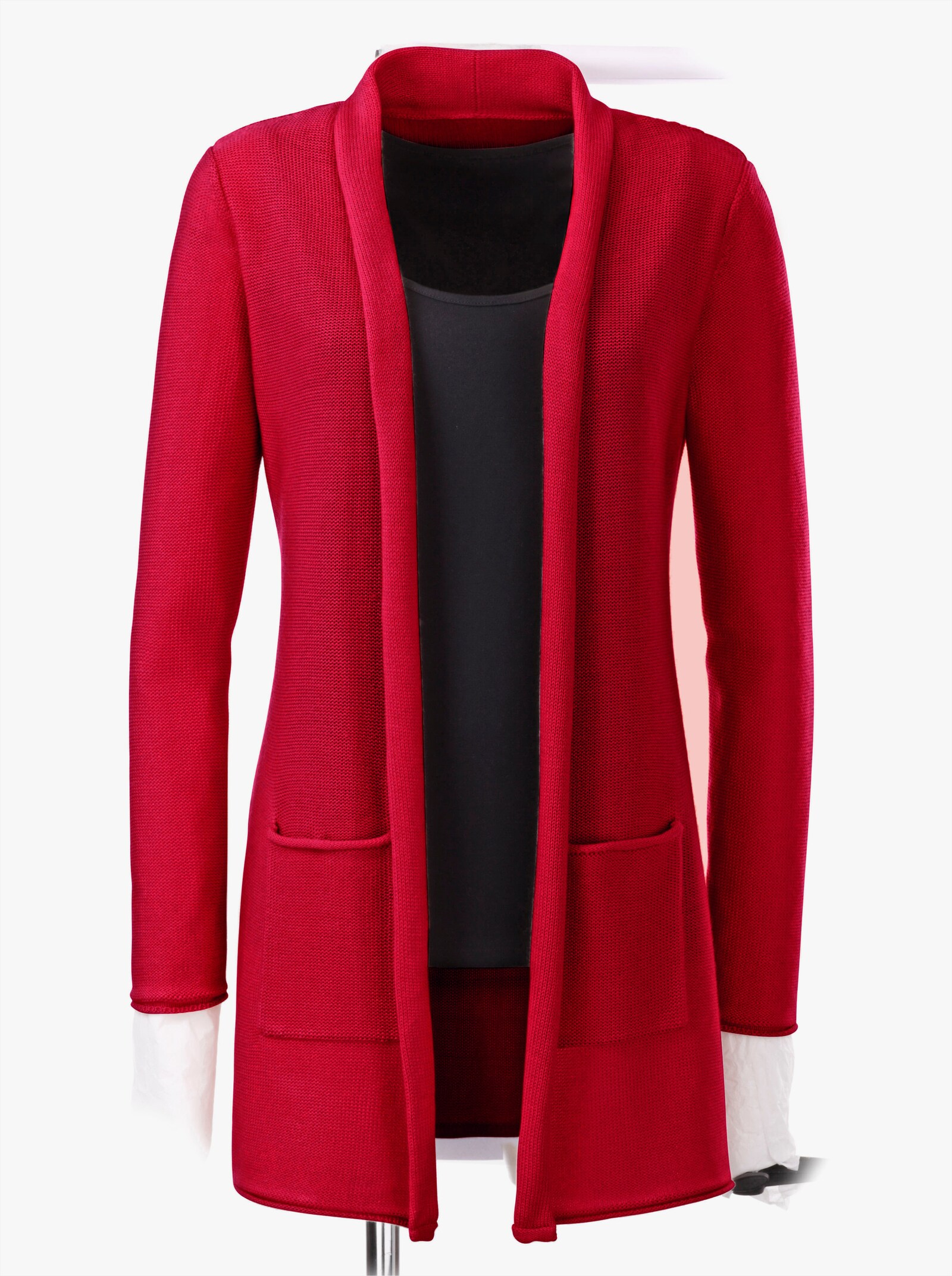 Strickjacke in langer, offener Form - rot