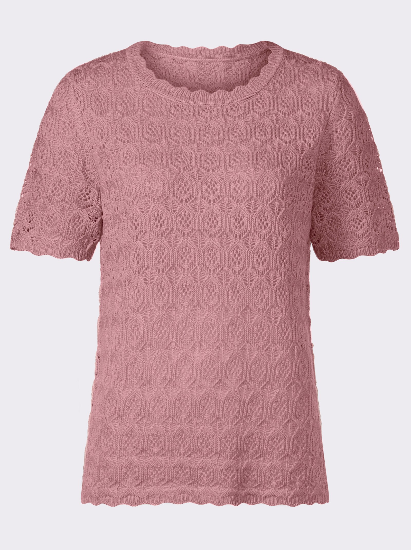 Ajourpullover mit gewellten Abschlüssen - hortensie