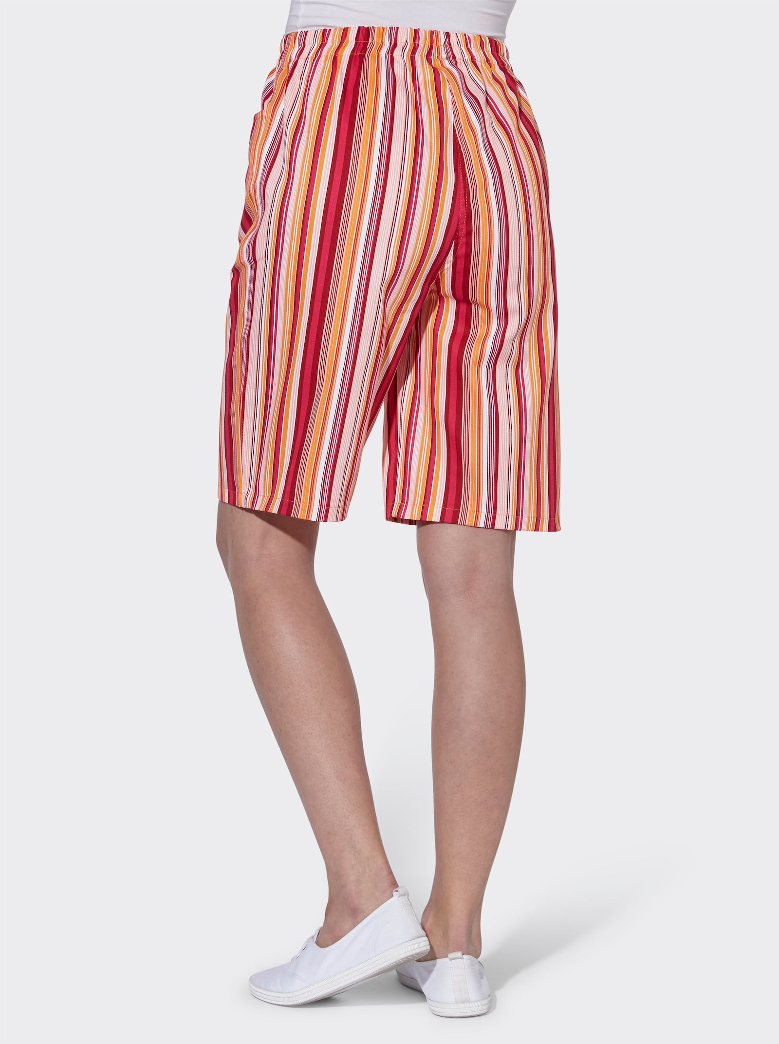 Bermudas mit Rundum-Dehnbund - apricot-rot-gestreift