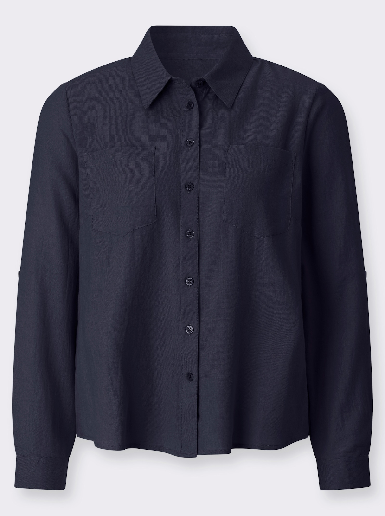 Flanellbluse mit Karomuster-Details - marine